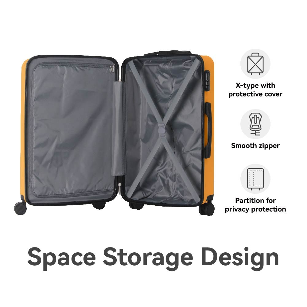 Luggage Sets ABS Hardshell 3pcs Luggage, Lightweight Durable Suitcase Sets Spinner Wheels Suitcase 20''24''28'' (Yellow)_voghion.com